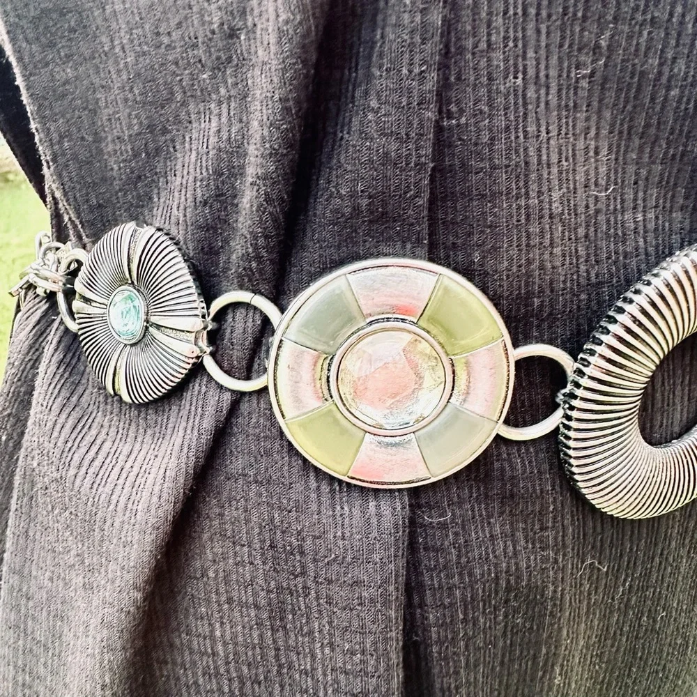 Chico's Silver Chain Statement Belt with blue & green accents - Picture 6 of 10